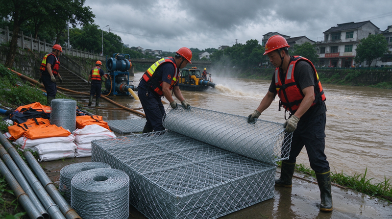Changshu Jianghe Flood Prevention Products fournit des gabions et des treillis galvanisés pour le projet de soutien au drainage d'urgence de la Mongolie intérieure Changshu Jianghe Flood Prevention Products fournit des gabions et des treillis galvanisés pour le projet de soutien au drainage d'urgence de la Mongolie intérieure